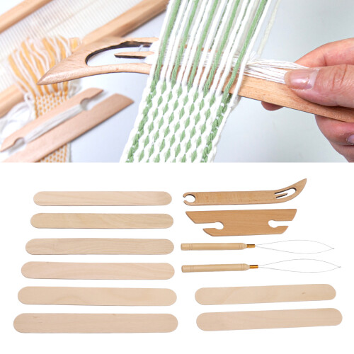 12Pcs Beech Wood Weaving Shuttle Kit for Looms, Handcraft Tool Set