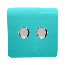 Trendi Switch 2 Gang 1 or 2 way 150w Rotary LED Dimmer Light Switchin Bright Teal