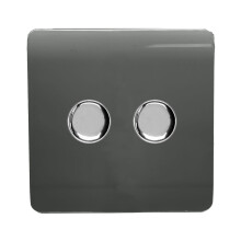 Trendi Switch 2 Gang 1 or 2 way 150w Rotary LED Dimmer Light Switchin Charcoal Grey