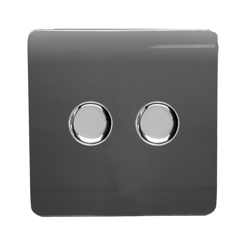 Trendi Switch 2 Gang 1 Or 2 Way 150W Rotary Led Dimmer Light Switchin Charcoal Grey - Image 3