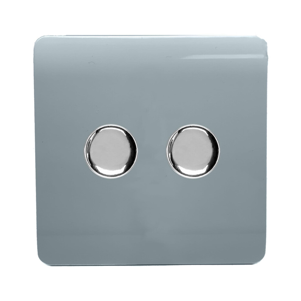 Trendi Switch Trendi 2 Gang 2 Way 100W Led Dimmer Screwless 10 Amp Light Switch - Cool Grey - Image 3