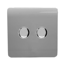 Trendi Switch 2 Gang 1 or 2 way 150w Rotary LED Dimmer Light Switchin Light Grey