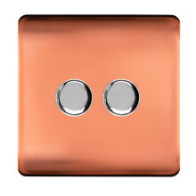 Trendi Switch 2 Gang 1 or 2 way 150w Rotary LED Dimmer Light Switchin Copper