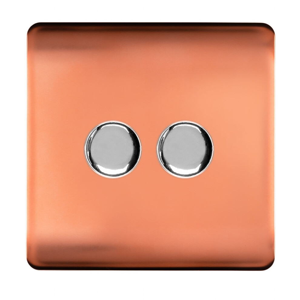 Trendi Switch 2 Gang 1 Or 2 Way 150W Rotary Led Dimmer Light Switchin Copper - Image 7