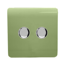Trendi Switch 2 Gang 1 or 2 way 150w Rotary LED Dimmer Light Switchin Moss Green
