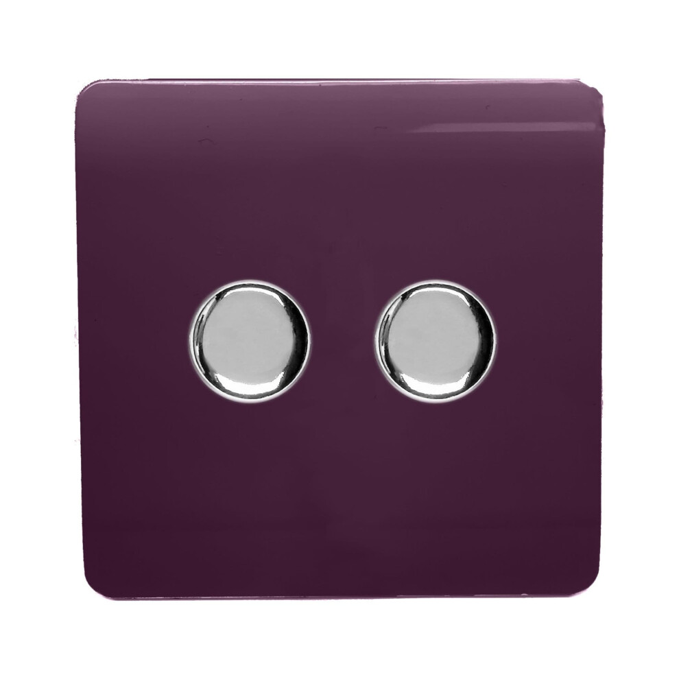 Trendi Switch 2 Gang Rotary LED Dimmer Light Switch - Plum Purple - Image 4