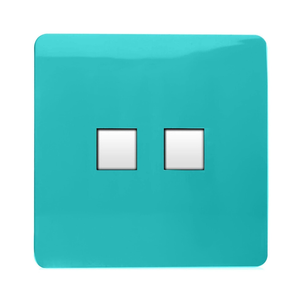 Trendi Switch 2 Gang Rj45 Cat 6 Modern Designer Pc Ethernet Socketin Bright Teal