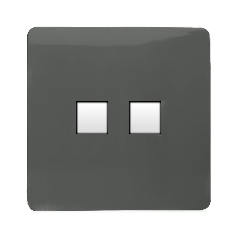 Trendi Switch 2 Gang Rj45 Cat 6 Modern Designer Pc Ethernet Socketin Charcoal Grey