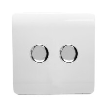 Trendi Switch 2 Gang 1 or 2 way 150w Rotary LED Dimmer Light Switchin Ice White