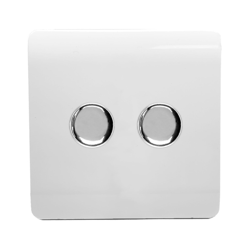 Trendi Switch 2 Gang 1 Or 2 Way 150W Rotary Led Dimmer Light Switchin Ice White - Image 7