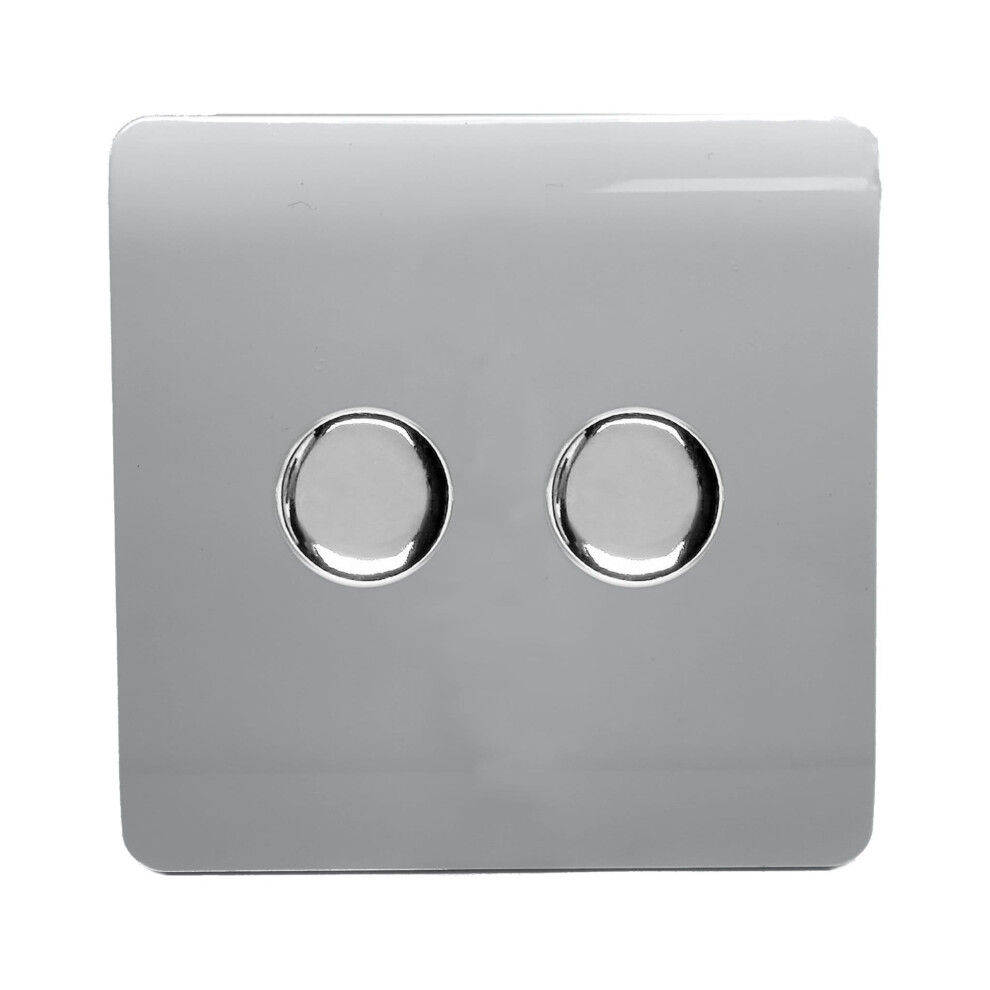Trendi Switch - 2 Gang Rotary LED Dimmer Light Switch - 150w - Platinum Silver - Image 4