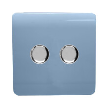 Trendi Switch 2 Gang 1 or 2 way 150w Rotary LED Dimmer Light Switchin Sky Blue