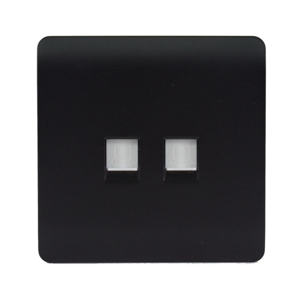 Trendi Switch 2 Gang Rj45 Cat 6 Modern Designer Pc Ethernet Socketin Matt Black