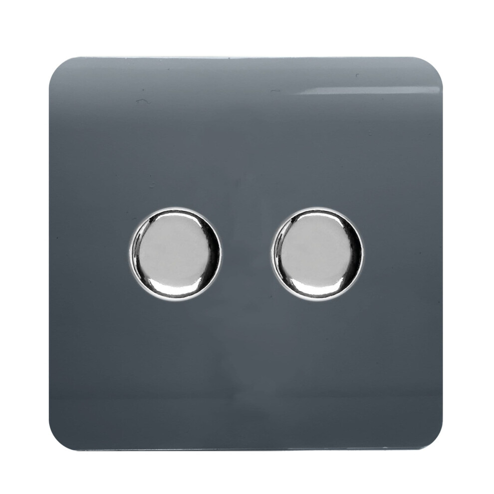 Trendi Switch Trendi 2 Gang 2 Way 100W Led Dimmer Screwless 10 Amp Light Switch - Warm Grey - Image 5