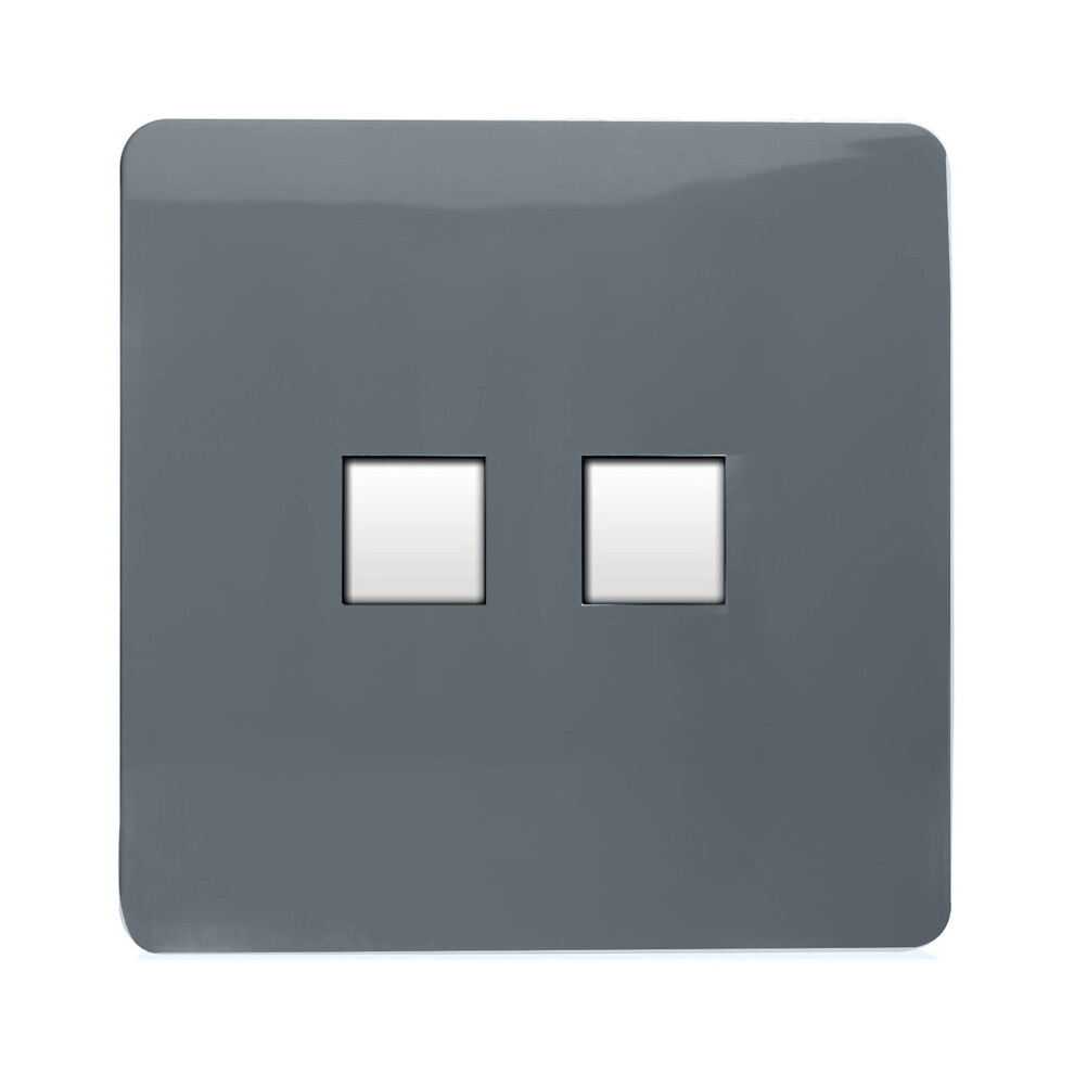 Trendi Switch Grey 2 Gang Rj45 Cat 6 Pc Ethernet & Modern Designer Telephone Slave Sockets In Charcoal - Image 2