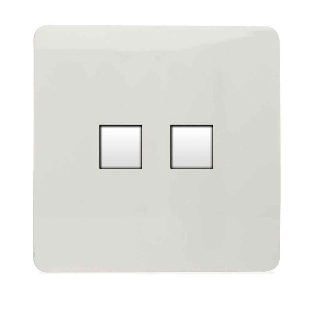 Trendi Switch 2 Gang Rj45 Cat 6 Pc Ethernet & Modern Designer Telephone Slave Socketsin Ice White