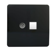Trendi Switch 2 Gang TV Co-Axial & RJ45 Cat 6 Modern Designer PC Ethernet Socketsin Piano Black