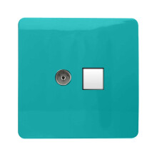 Trendi Switch 2 Gang TV Co-Axial & RJ45 Cat 6 Modern Designer PC Ethernet Socketsin Bright Teal
