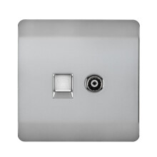 Trendi Switch 2 Gang TV Co-Axial & RJ45 Cat 6 Modern Designer PC Ethernet Socketsin Brushed Steel