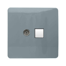 Trendi Switch 2 Gang TV Co-Axial & RJ45 Cat 6 Modern Designer PC Ethernet Socketsin Cool Grey
