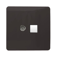 Trendi Switch 2 Gang TV Co-Axial & RJ45 Cat 6 Modern Designer PC Ethernet Socketsin Dark Mocha Brown