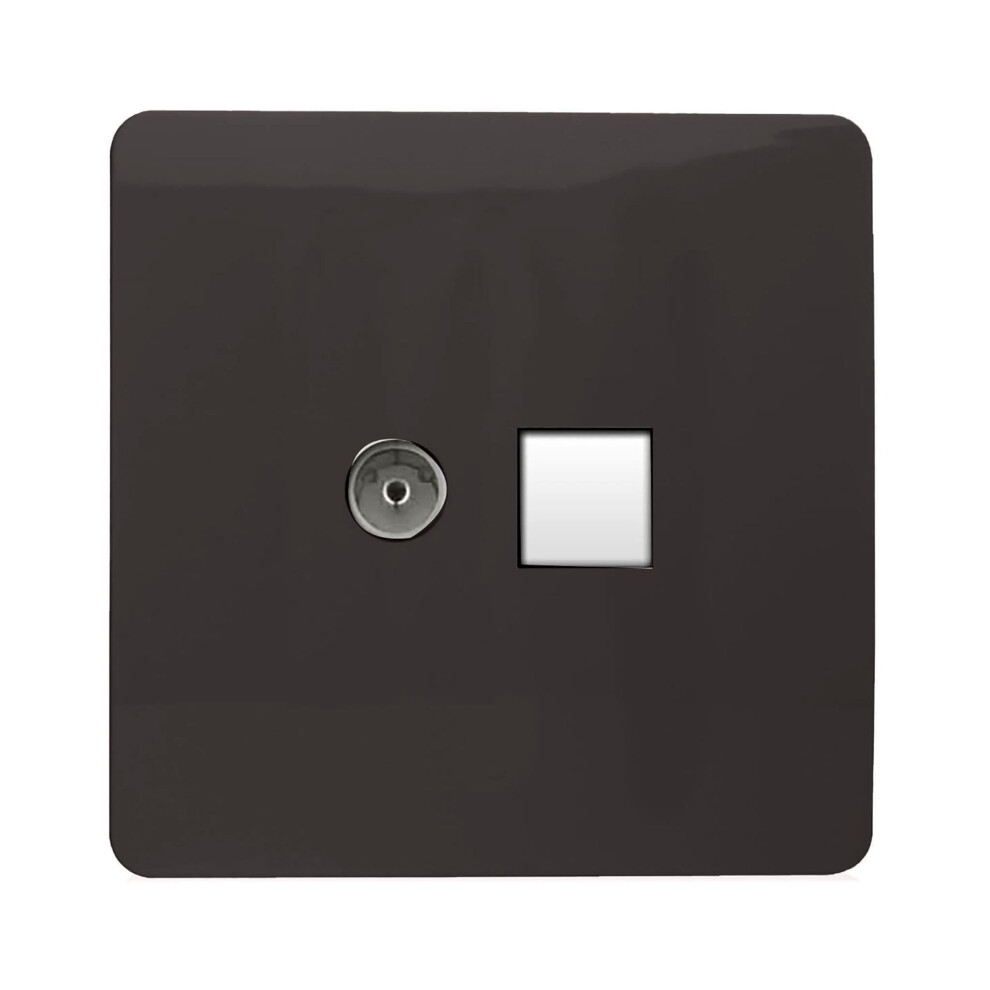 Trendi Switch 2 Gang Tv Co-Axial & Rj45 Cat 6 Modern Designer Pc Ethernet Socketsin Dark Mocha Brown 5060998724499