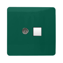 Trendi Switch 2 Gang TV Co-Axial & RJ45 Cat 6 Modern Designer PC Ethernet Socketsin Dark Forest Green