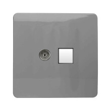 Trendi Switch 2 Gang TV Co-Axial & RJ45 Cat 6 Modern Designer PC Ethernet Socketsin Light Grey