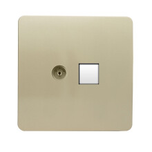 Trendi Switch 2 Gang TV Co-Axial & RJ45 Cat 6 Modern Designer PC Ethernet Socketsin Champagne Gold