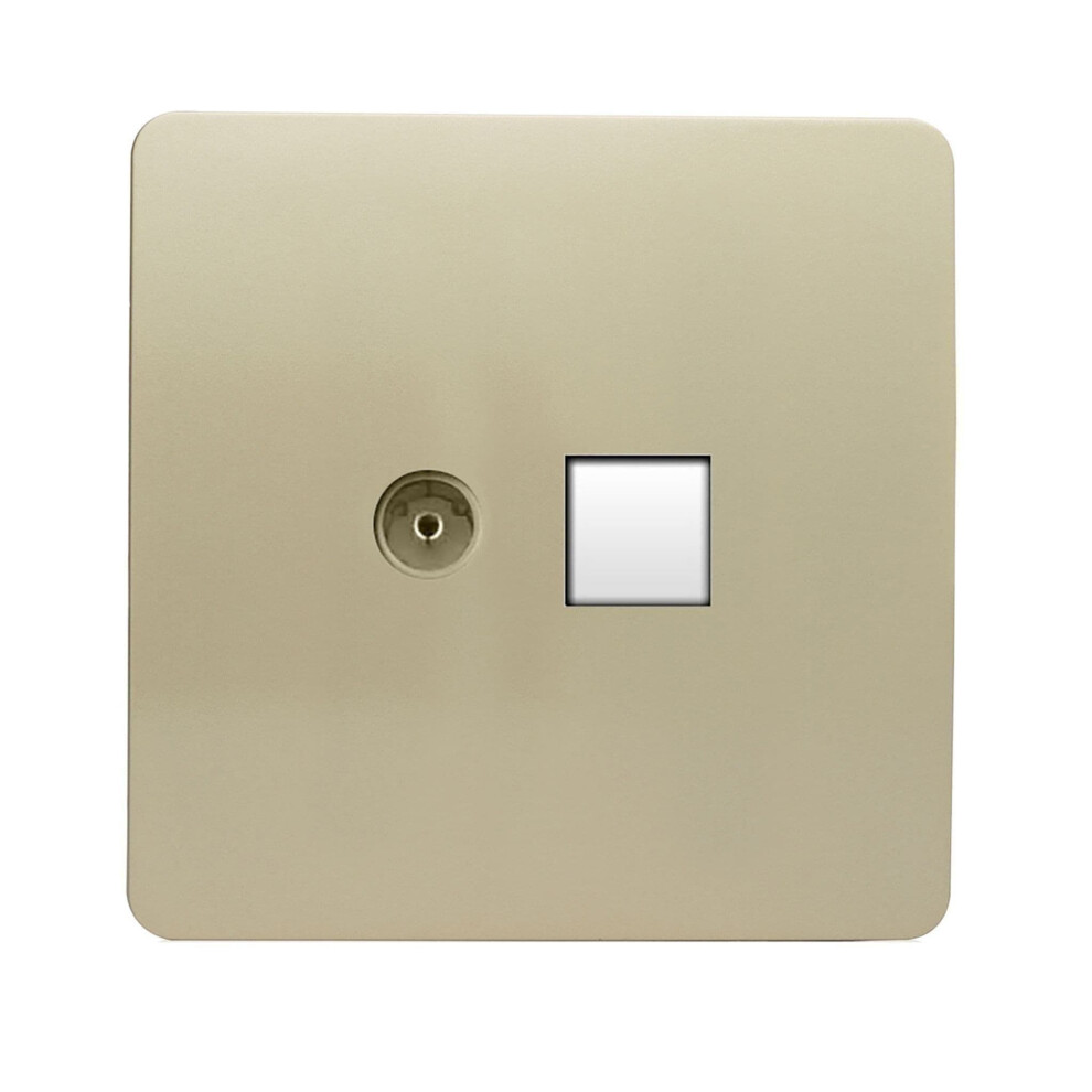 Trendi Switch 2 Gang Tv Co-Axial & Rj45 Cat 6 Modern Designer Pc Ethernet Socketsin Champagne Gold