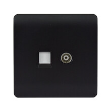Trendi Switch 2 Gang TV Co-Axial & RJ45 Cat 6 Modern Designer PC Ethernet Socketsin Matt Black