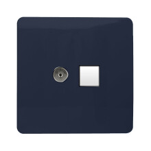 Trendi Switch 2 Gang TV Co-Axial & RJ45 Cat 6 Modern Designer PC Ethernet Socketsin Navy Blue