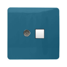 Trendi Switch 2 Gang TV Co-Axial & RJ45 Cat 6 Modern Designer PC Ethernet Socketsin Ocean Blue