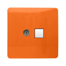 Trendi Switch 2 Gang TV Co-Axial & RJ45 Cat 6 Modern Designer PC Ethernet Socketsin Sunset Orange