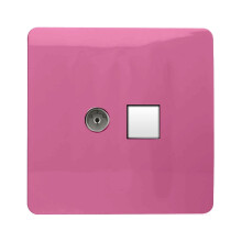 Trendi Switch 2 Gang TV Co-Axial & RJ45 Cat 6 Modern Designer PC Ethernet Socketsin Candy Pink