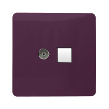 Trendi Switch 2 Gang TV Co-Axial & RJ45 Cat 6 Modern Designer PC Ethernet Socketsin Plum Purple