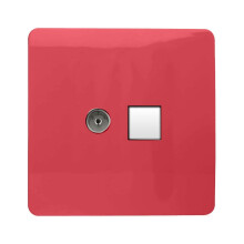 Trendi Switch 2 Gang TV Co-Axial & RJ45 Cat 6 Modern Designer PC Ethernet Socketsin Strawberry Red
