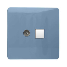 Trendi Switch 2 Gang TV Co-Axial & RJ45 Cat 6 Modern Designer PC Ethernet Socketsin Sky Blue