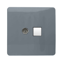 Trendi Switch 2 Gang TV Co-Axial & RJ45 Cat 6 Modern Designer PC Ethernet Socketsin Warm Grey