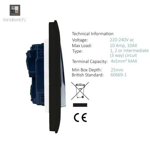 Trendi Switch Trendi Switch 4 Gang Light Switch (2x 1 or 2 Way & 2 x Intermediate)in Matt Black 2