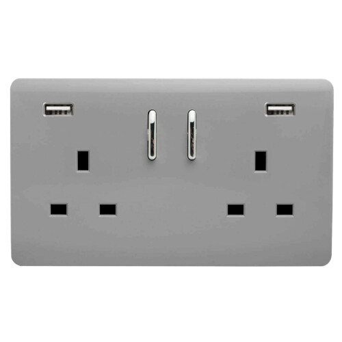 Trendi Switch Trendi Switch 2 Gang USB 3100mA Plug Socketin Light Grey