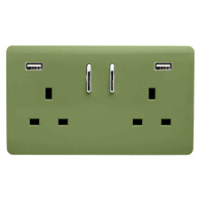 Trendi Switch 2 Gang USB 3100mA Plug Socketin Moss Green