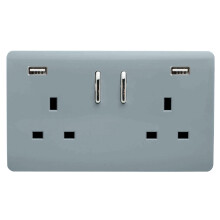 Trendi Switch 2 Gang USB 3100mA Plug Socketin Cool Grey