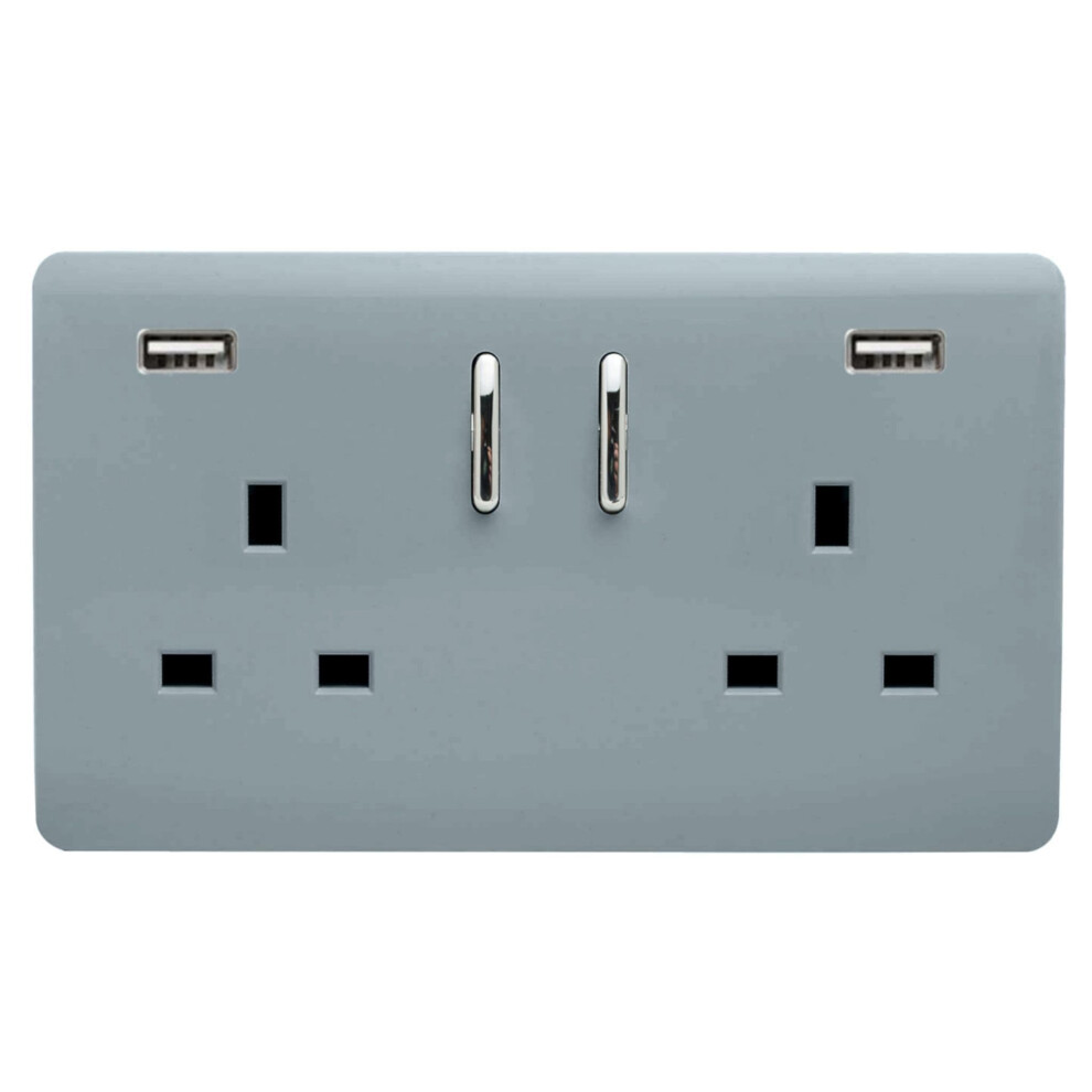 Trendi Switch 2 Gang Usb 3100Ma Plug Socketin Cool Grey