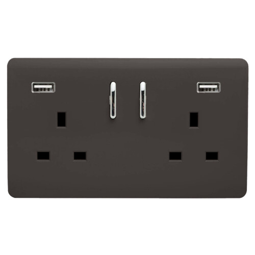 Trendi Switch Trendi Switch 2 Gang USB 3100mA Plug Socketin Dark Mocha Brown