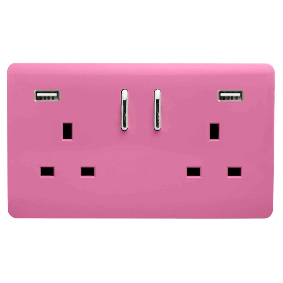 Trendi Switch 2 Gang Usb 3100Ma Plug Socketin Candy Pink