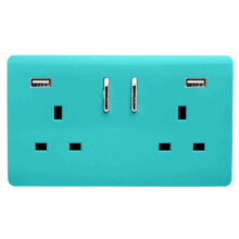 Trendi Switch 2 Gang USB 3100mA Plug Socketin Bright Teal