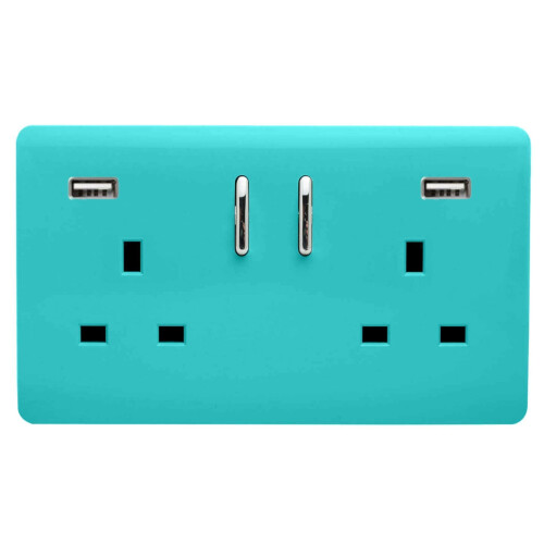 Trendi Switch Trendi Switch 2 Gang USB 3100mA Plug Socketin Bright Teal