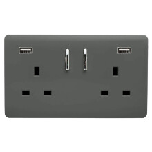 Trendi Switch 2 Gang USB 3100mA Plug Socketin Charcoal Grey