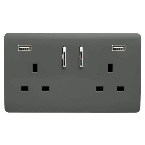 Trendi Switch Trendi Switch 2 Gang USB 3100mA Plug Socketin Charcoal Grey